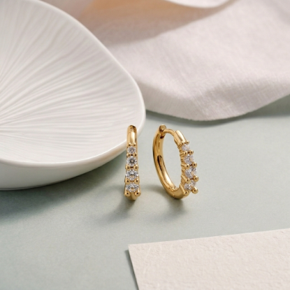 Solid Gold Prong-Set Crystal Huggie Hoop Earrings | Women