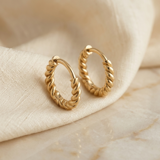Rope Hoop Solid Gold Twisted Rope Hoop Earrings