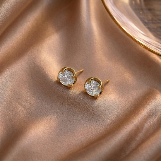 Gold Round Brilliant Solitaire Diamond Stud Earrings