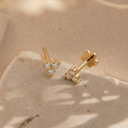 Trinity Diamond Stud Earrings | Solid Yellow Gold