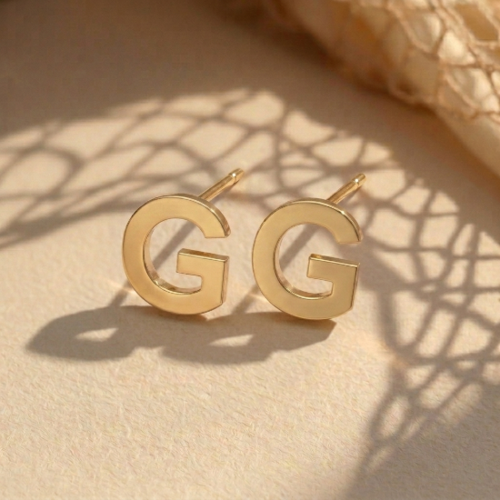 Initial Letter G Stud Earrings