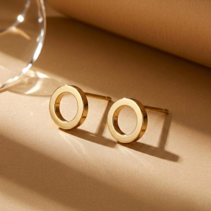 Solid Gold Initial Letter O Open Circle Stud Earrings
