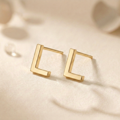 Solid Gold Initial Letter L Stud Earrings