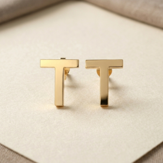 Solid Gold Initial Letter T Stud Earrings