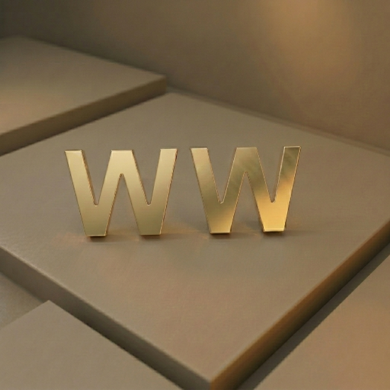 Solid Gold Initial Letter W Stud Earrings