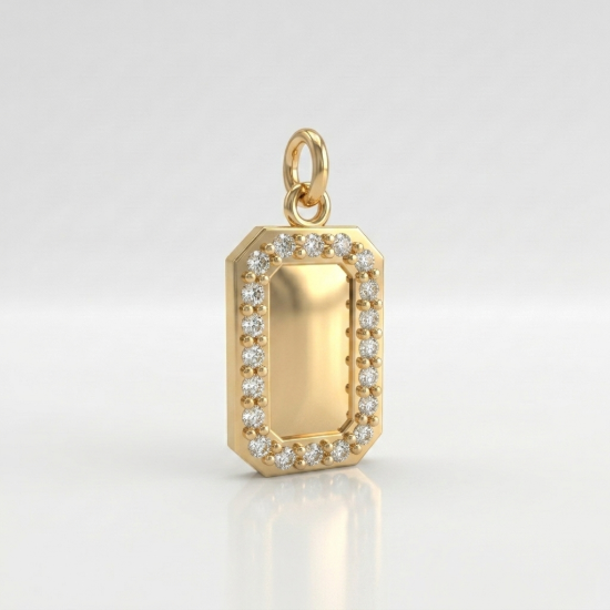 Diamond Halo Rectangle Gold Pendant for Women