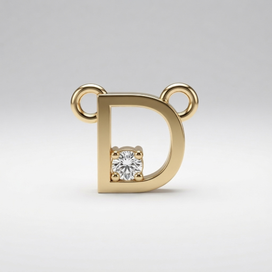 Solid Gold Diamond Initial Letter D Pendant