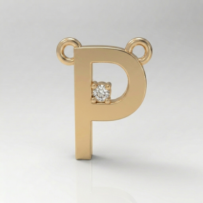 Solid Gold Diamond Initial P Pendant