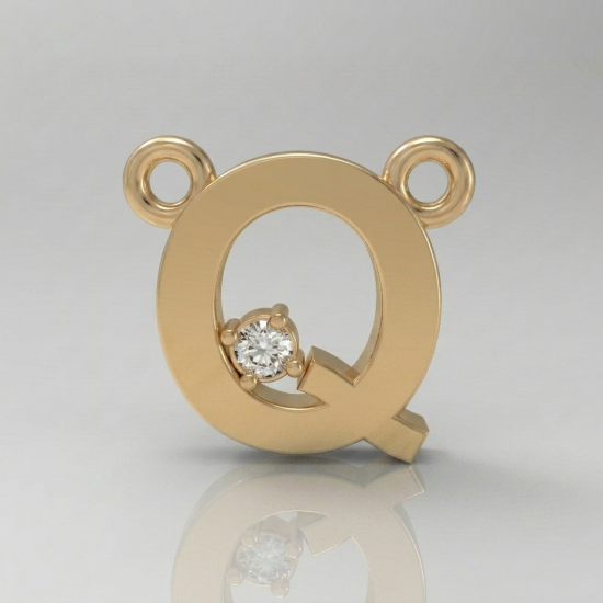 Solid Gold Diamond Initial Letter Q Pendant