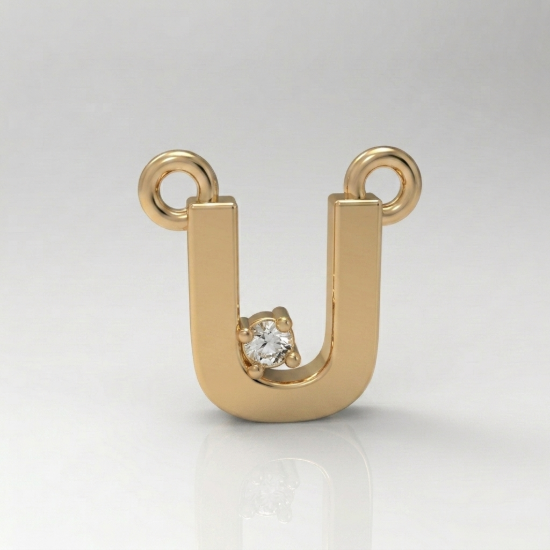 Solid Gold Diamond Initial Letter U Pendant