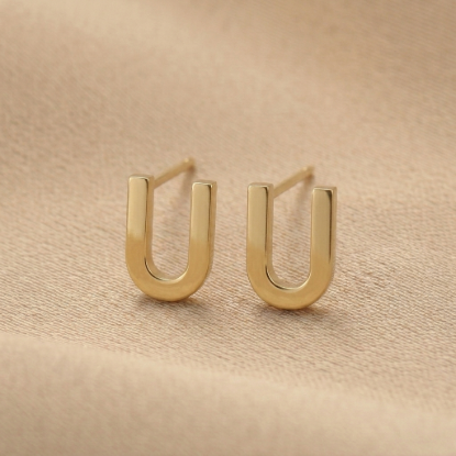 Solid Gold Initial Letter U Stud Earring