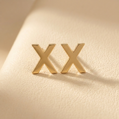 Solid Gold Initial Letter X Stud Earring