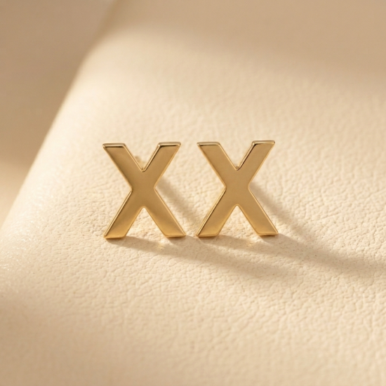 Solid Gold Initial Letter X Stud Earrings