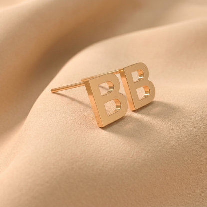 Initial Letter B Gold Stud Earrings