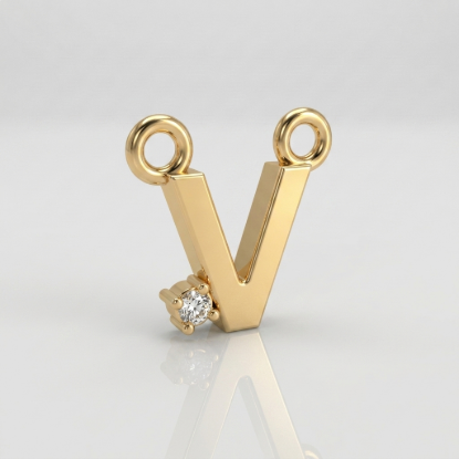 Solid Gold Diamond Initial V Pendant