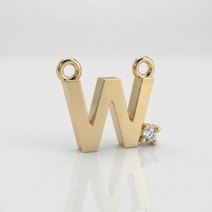 Solid Gold Diamond Initial W Pendant
