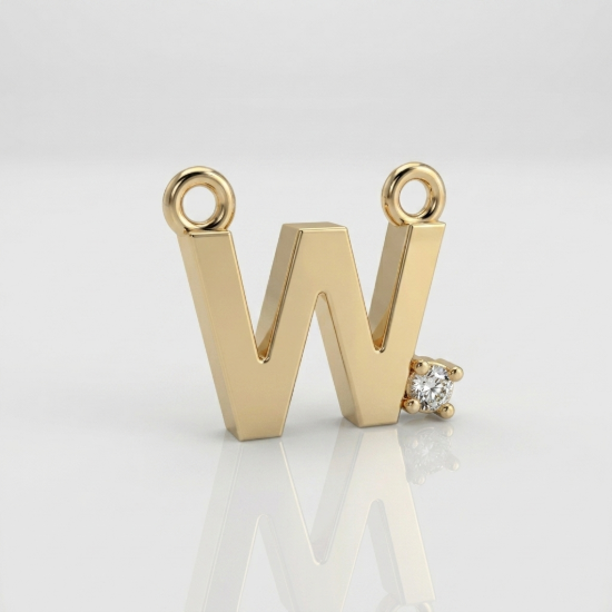 Solid Gold Diamond Initial Letter W Pendant