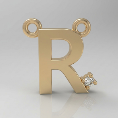 Solid White Gold Diamond Initial R Pendant