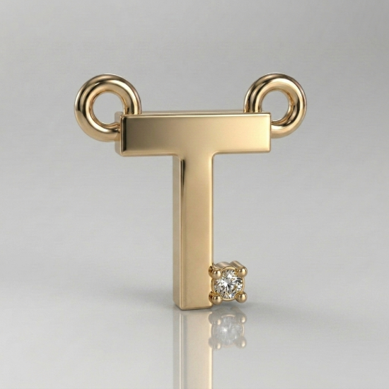 Solid Gold Diamond Initial Letter T Pendant