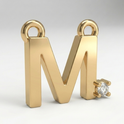 Letter M Diamond Initial Gold Pendant