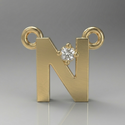 Letter N Diamond Initial Gold Pendant