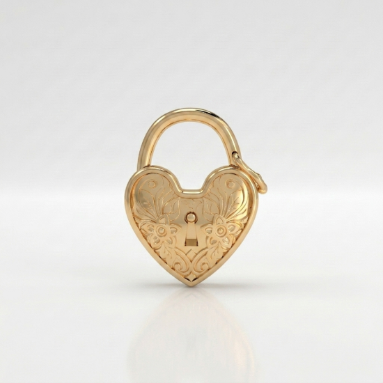 Solid Gold Vintage Floral Heart Lock Pendant Necklace