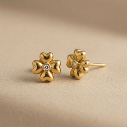Solid Gold Floral Crystal Stud Earrings | Flower Studs