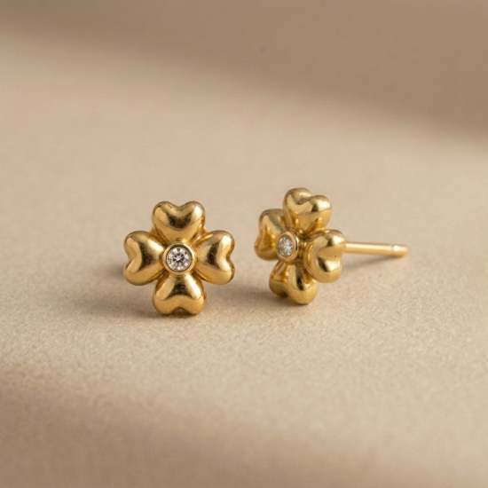 Gold Floral Heart Petal Crystal Stud Earrings