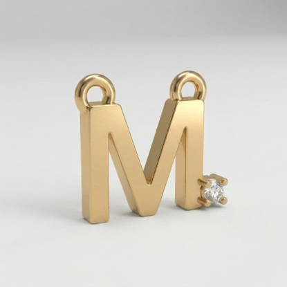 Letter M Diamond Initial Gold Pendant