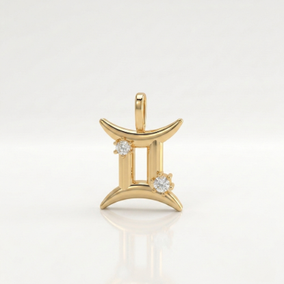 Solid Gold Gemini Zodiac Diamond Pendant