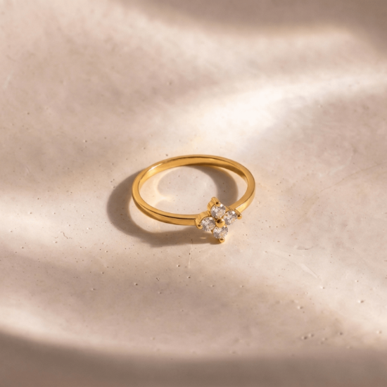 Diamond Flower Cluster Ring in Solid Yellow Gold