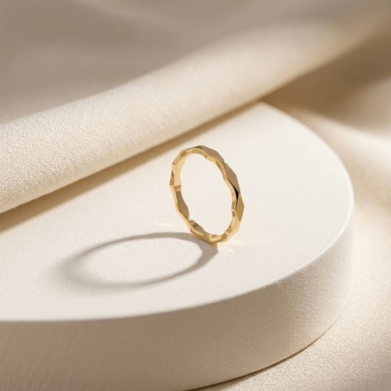 Textured Gold Band Ring for Women in Solid Yellow Gold