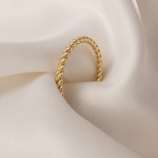 Twisted Rope Band Ring in Solid Yellow Gold