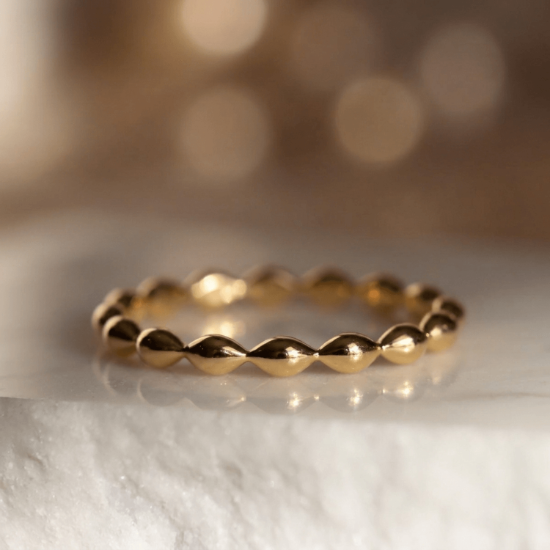 Beaded Band Ring in Solid Yellow Gold