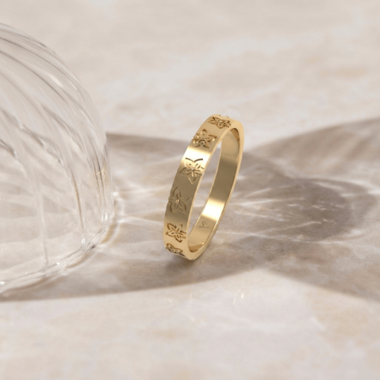 Flower Motif Stackable Ring in Solid Yellow Gold