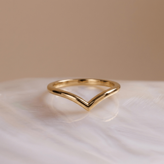 Plain V Shape Band Ring in Solid Yellow Gold
