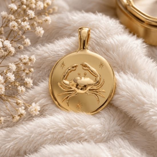 Cancer Zodiac Solid Gold Pendant