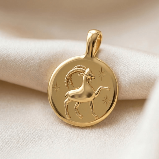 Capricorn Zodiac Solid Gold Pendant